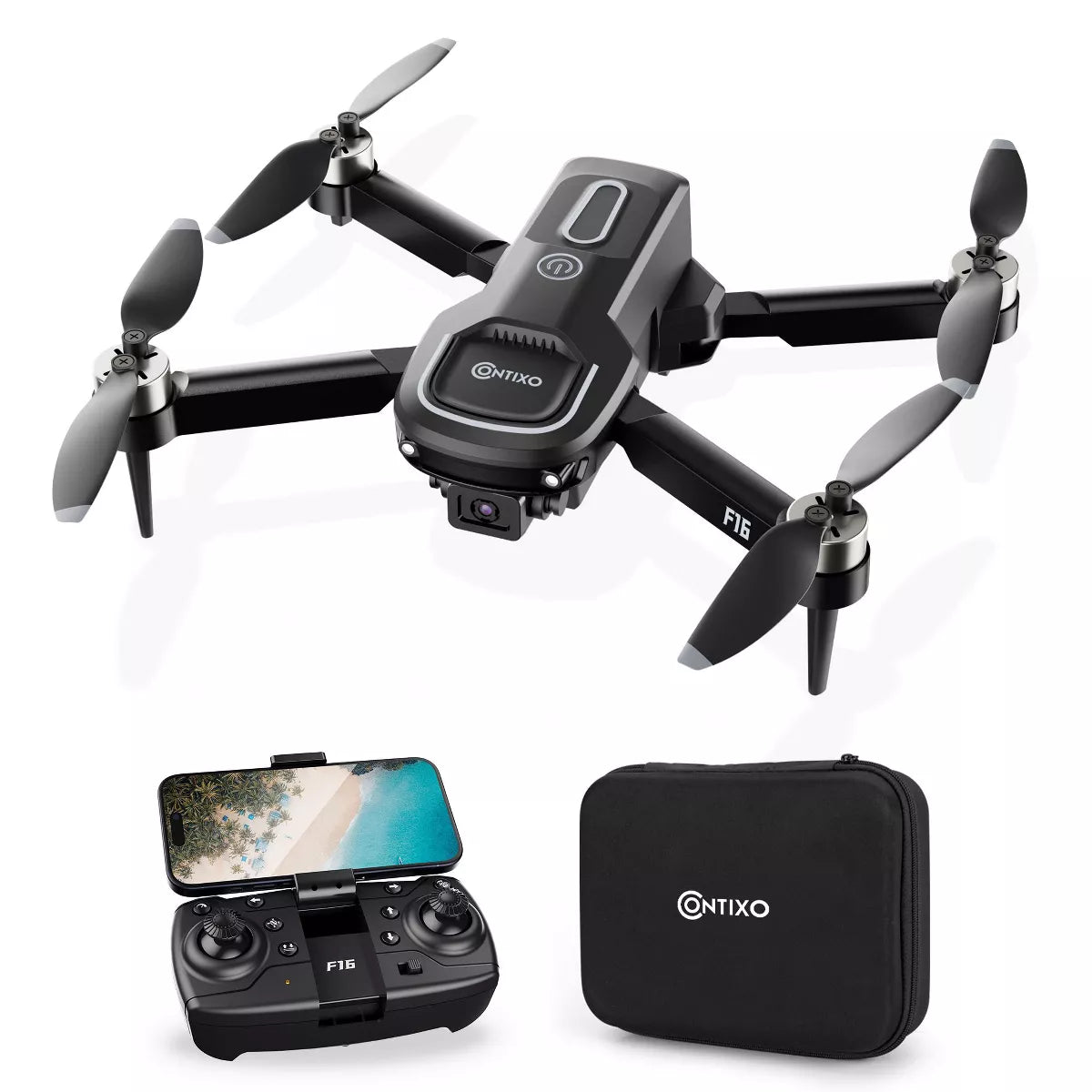 Contixo F16 Ziro Stunt Drone with 1080P HD Camera, FPV Capability, Foldable Design, 16-Minute Flight Time, Brushless Motor, and Follow Me Feature - Black