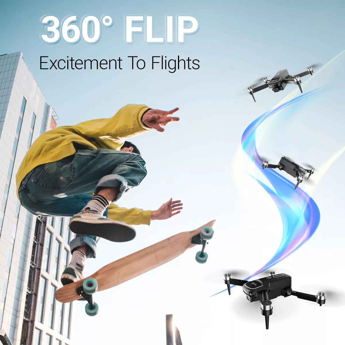 Contixo F16 Ziro Stunt Drone with 1080P HD Camera, FPV Capability, Foldable Design, 16-Minute Flight Time, Brushless Motor, and Follow Me Feature - Black