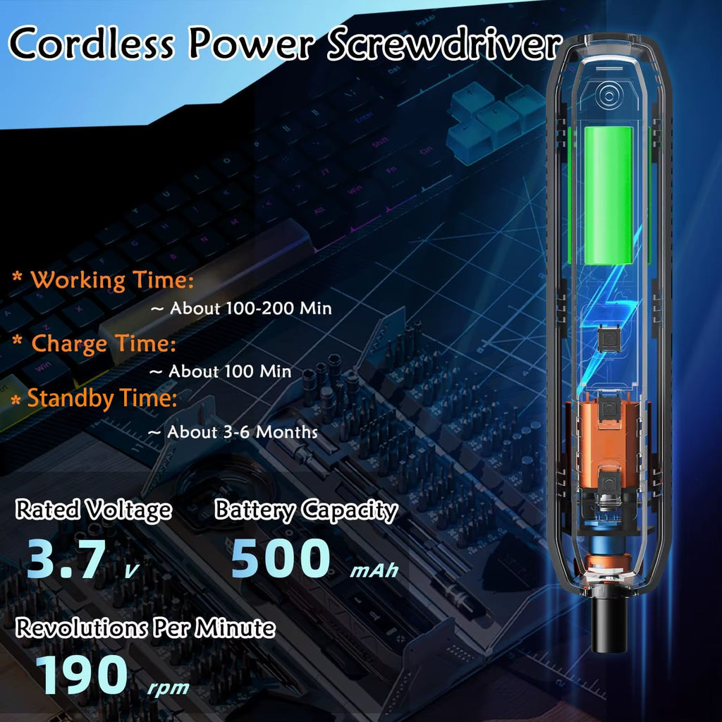 180 in 1 Precision Electric Screwdriver Set 3 Torque Modes with 160 Magnetic Bits Cordless Repair Tool Kit for Iphone PC Camera