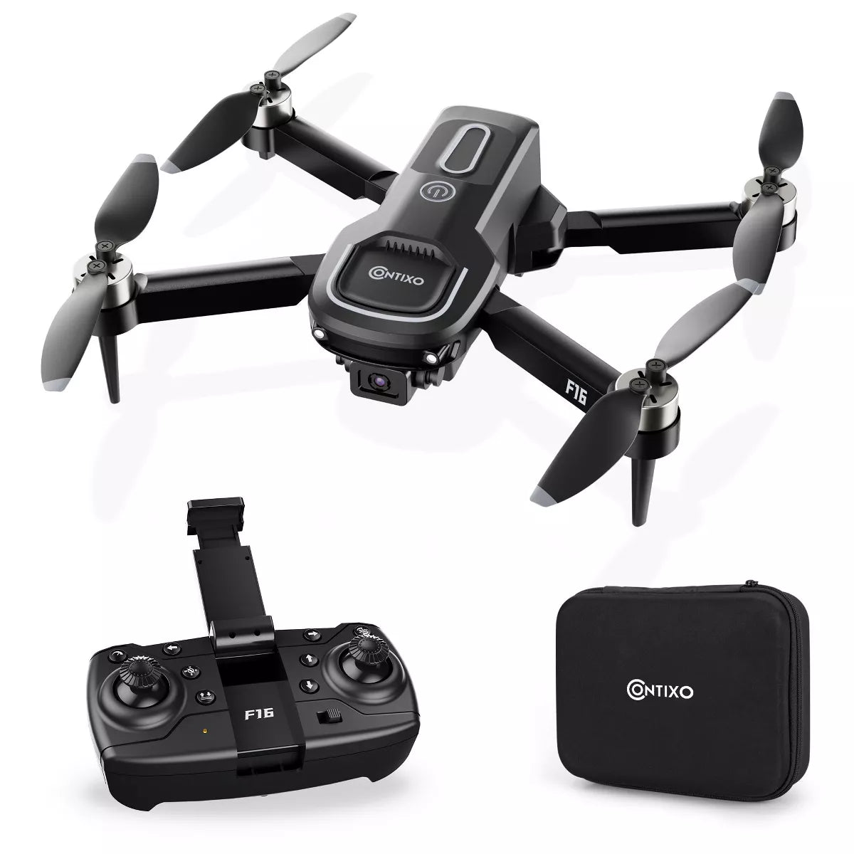 Contixo F16 Ziro Stunt Drone with 1080P HD Camera, FPV Capability, Foldable Design, 16-Minute Flight Time, Brushless Motor, and Follow Me Feature - Black