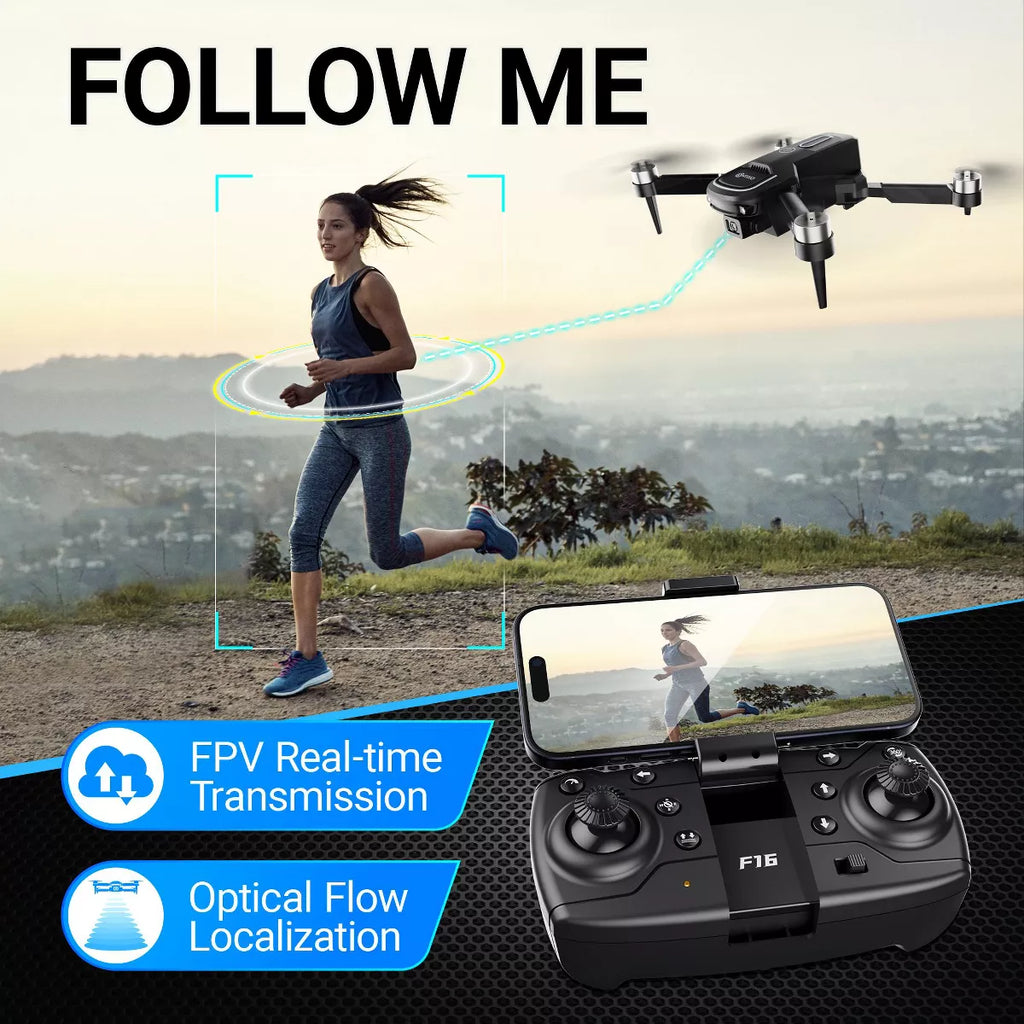 Contixo F16 Ziro Stunt Drone with 1080P HD Camera, FPV Capability, Foldable Design, 16-Minute Flight Time, Brushless Motor, and Follow Me Feature - Black