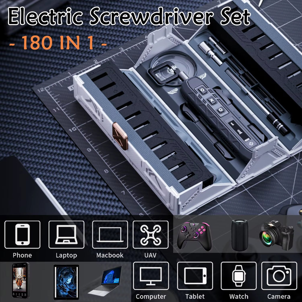 180 in 1 Precision Electric Screwdriver Set 3 Torque Modes with 160 Magnetic Bits Cordless Repair Tool Kit for Iphone PC Camera