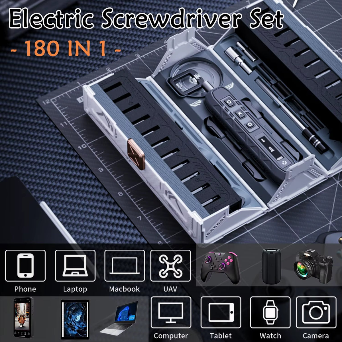 180 in 1 Precision Electric Screwdriver Set 3 Torque Modes with 160 Magnetic Bits Cordless Repair Tool Kit for Iphone PC Camera