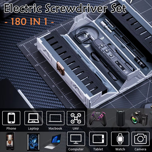 180 in 1 Precision Electric Screwdriver Set 3 Torque Modes with 160 Magnetic Bits Cordless Repair Tool Kit for Iphone PC Camera