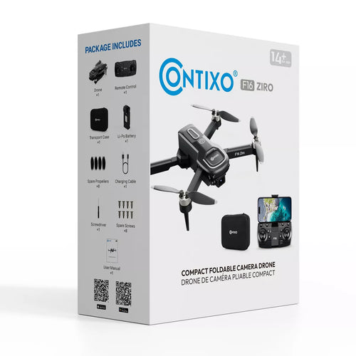 Contixo F16 Ziro Stunt Drone with 1080P HD Camera, FPV Capability, Foldable Design, 16-Minute Flight Time, Brushless Motor, and Follow Me Feature - Black