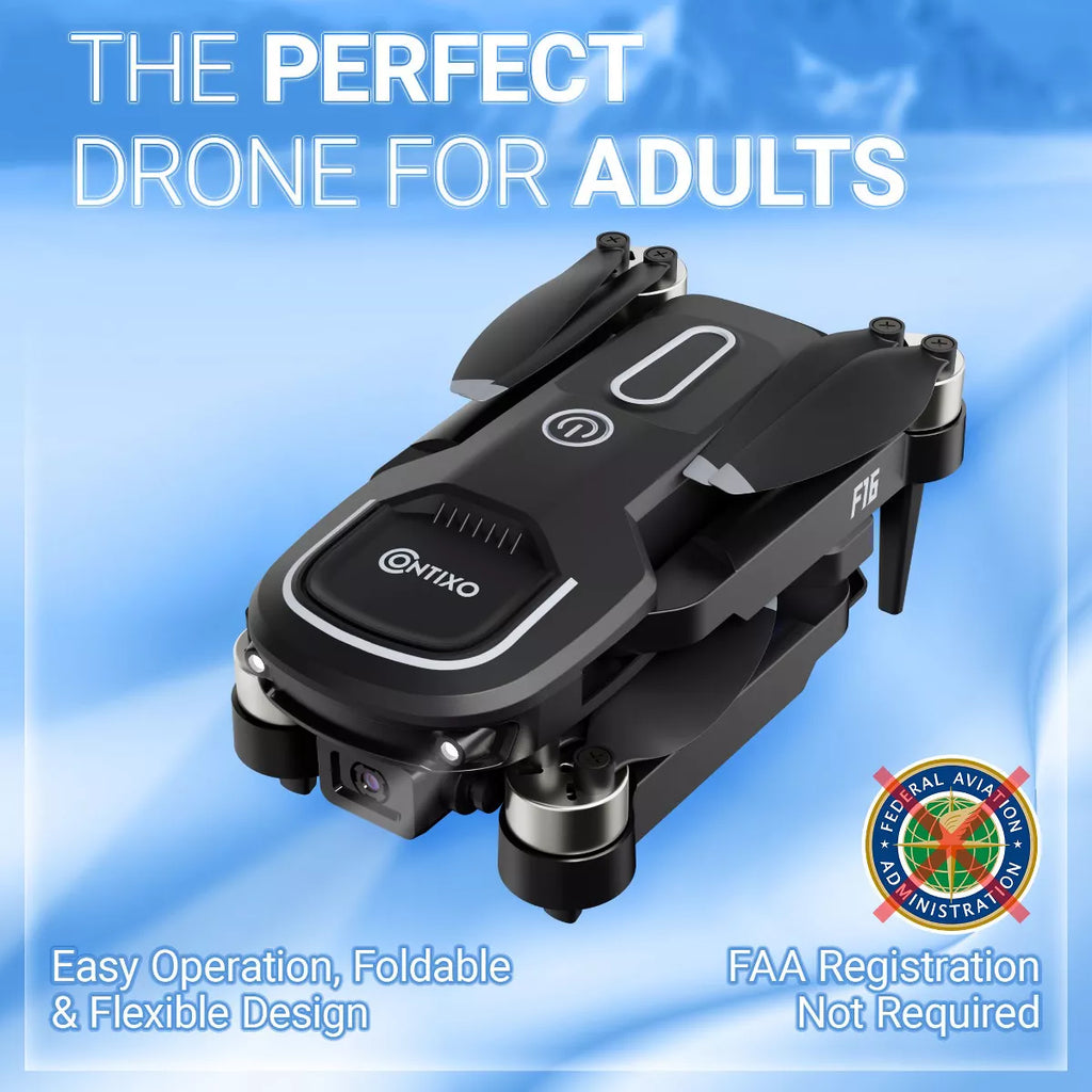 Contixo F16 Ziro Stunt Drone with 1080P HD Camera, FPV Capability, Foldable Design, 16-Minute Flight Time, Brushless Motor, and Follow Me Feature - Black