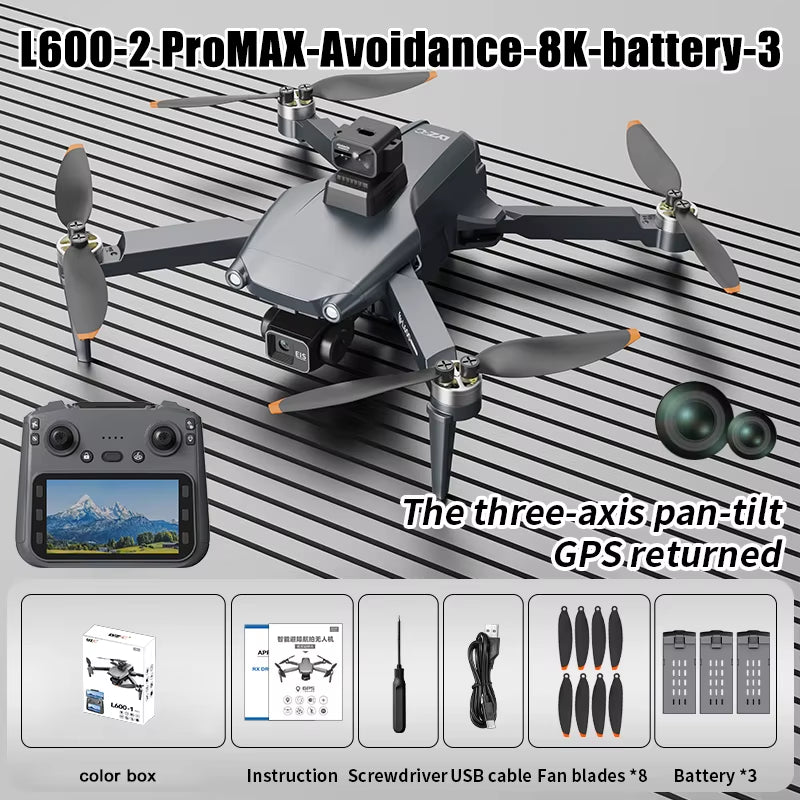 Original L600-2 MAX GPS Drone Professional 8K Dual Camera New 5KM 3-Axis Gimbal Obstacle Avoidance Brushless Quadcopter Toy