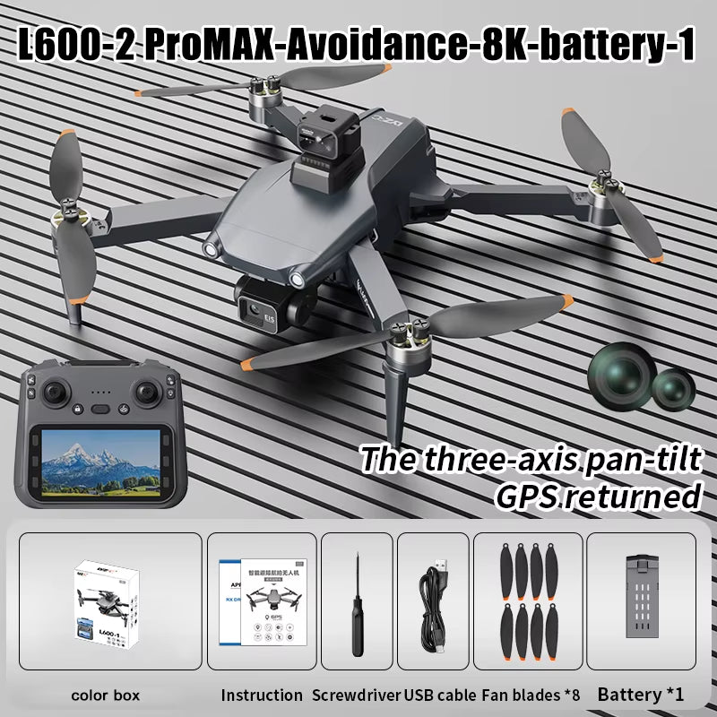 Original L600-2 MAX GPS Drone Professional 8K Dual Camera New 5KM 3-Axis Gimbal Obstacle Avoidance Brushless Quadcopter Toy