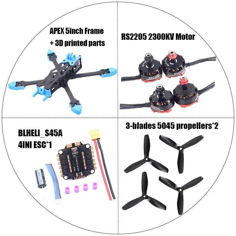 RC APEX 5Inch FPV Drone Frame Kit Carbon Fiber Racing Drone Quadcopter Freestyle INAV Beatflight F722 Ardupilot Flight Control