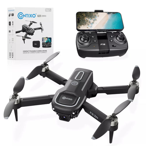 Contixo F16 Ziro Stunt Drone with 1080P HD Camera, FPV Capability, Foldable Design, 16-Minute Flight Time, Brushless Motor, and Follow Me Feature - Black