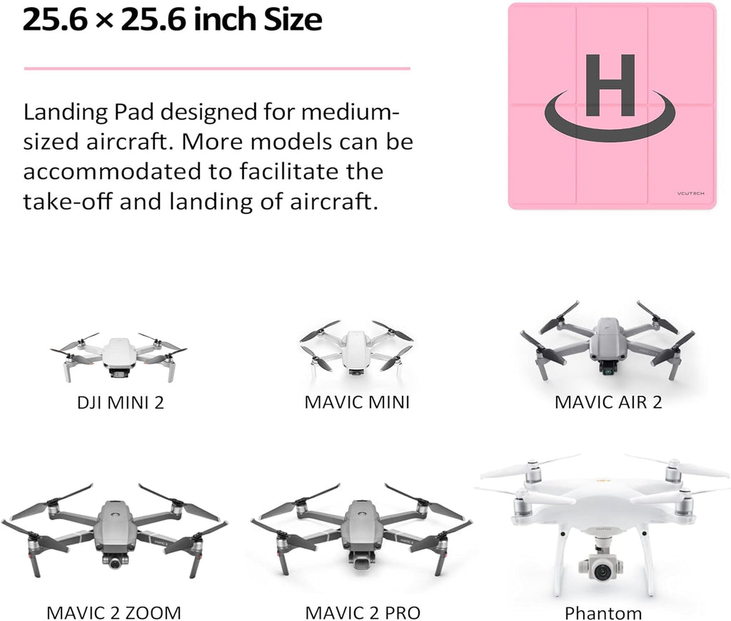 25-Inch Weighted Drone Landing Pad for DJI Mini 3 Pro, Mavic 3, Mavic Air 2/2S, DJI Mini 2, FPV Drone, and Avata Fly More Kit Accessories (Pink)